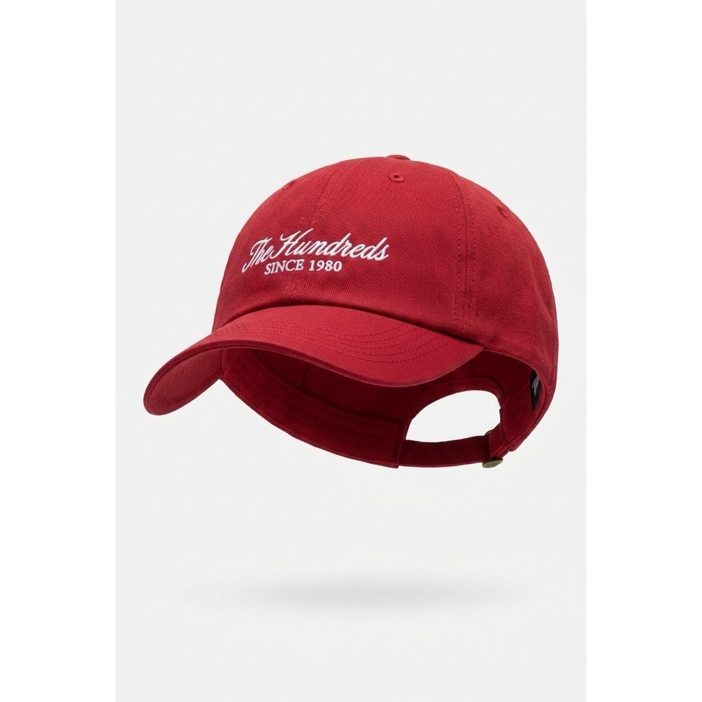 The Hundreds Rich Script Dad Hat Burgundy Red Embroidered Adam Bomb Strapback
